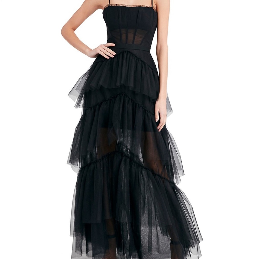 BCBG Black Tiered Tulle Strapless Wedding Dress